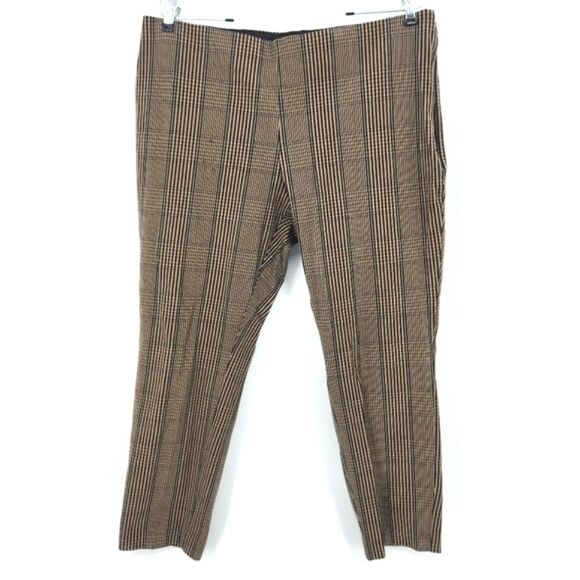 A New Day Ankle Dress Pants Size 16 Side Zip Cattail Plaid Brown Academia Office - Picture 1 of 8